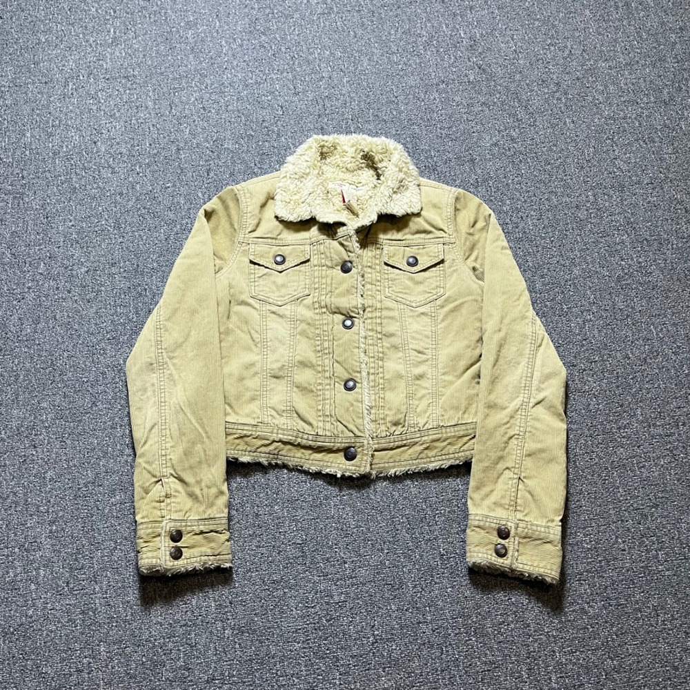 Vintage Abercrombie & Fitch Corduroy Jacket Small Tan Faux Fur Trim Y2K Mall
